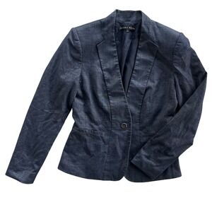 Antonio Melani Women 4 Navy Blue Chambray 1 Button Blazer Jacket Career Business